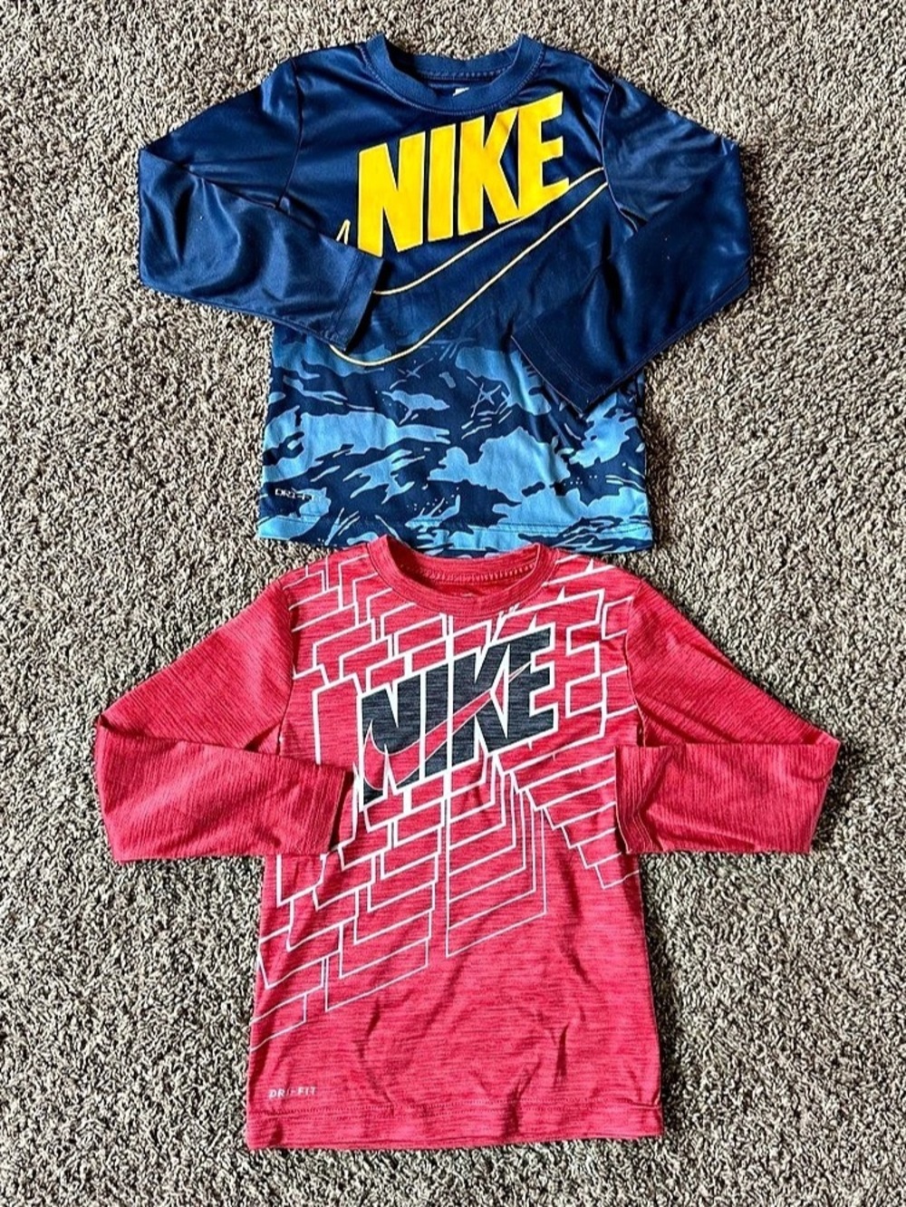 Nike Boys Dri-FIT Long Sleeve Athletic T-Shirts Size 6 M Blue/Red Lot of 2